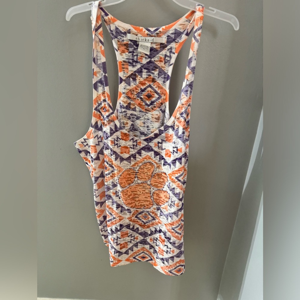Chicka-d purple and orange tiger paw tank top